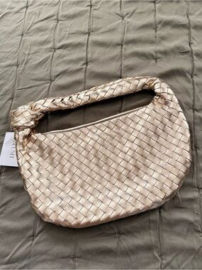 3 A.M. Forever Metallic Gold Woven Faux Leather Bag NWT